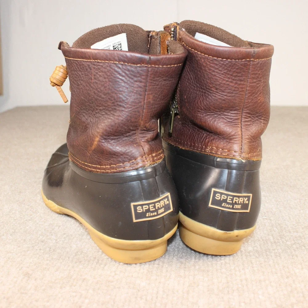 Sperry Saltwater Duck Boots Women 7 Brown Leather Waterproof STS91176 Ankle Boot